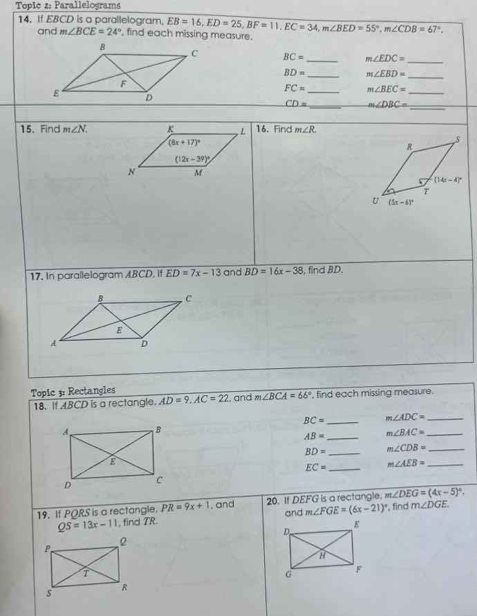 topic 2: parallelograms 14. if ebcd is a parallelogram, eb = 16, ed = 2…