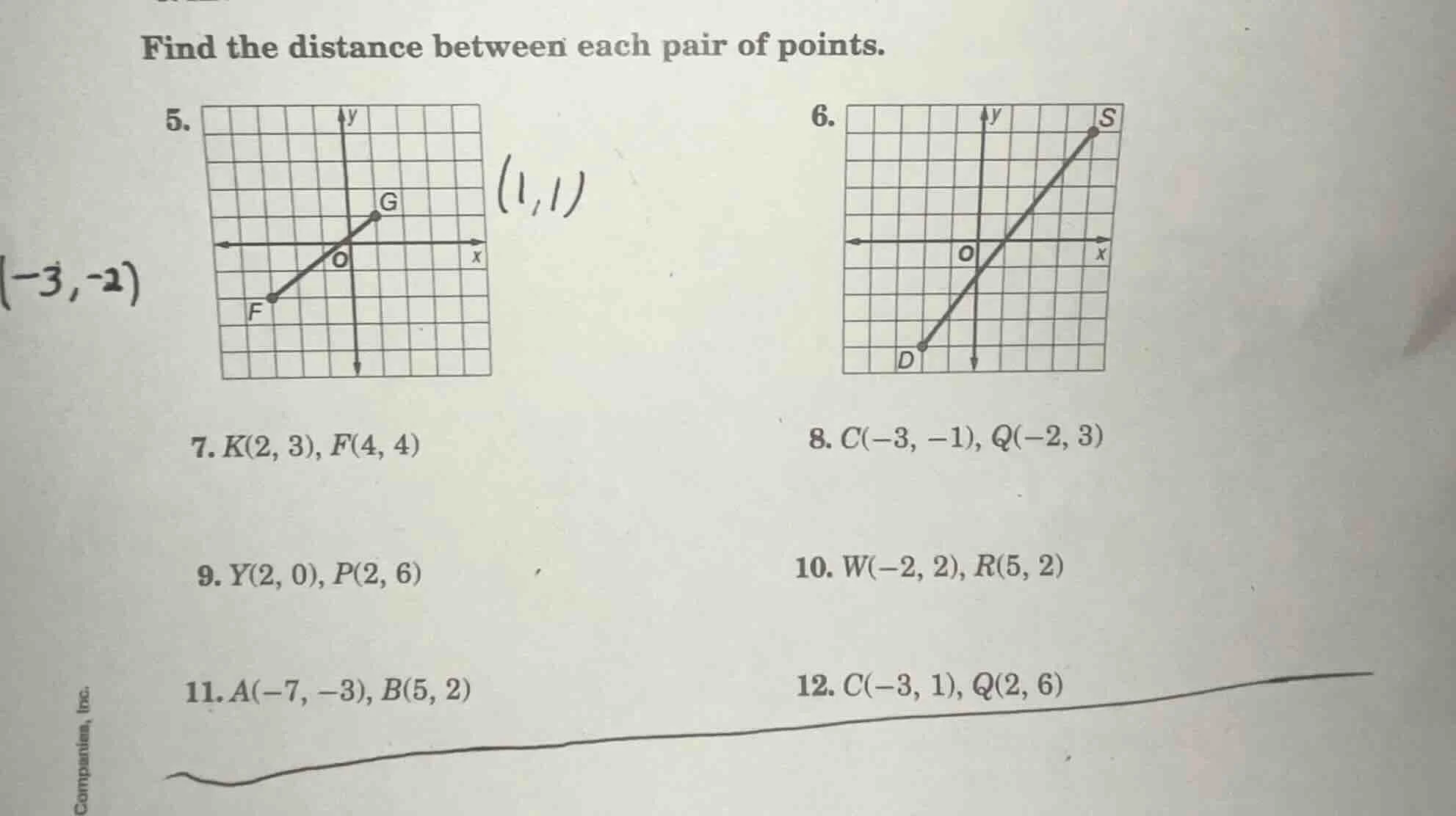 find the distance between each pair of points. 5. 6. 7. $k(2, 3), f(4, …