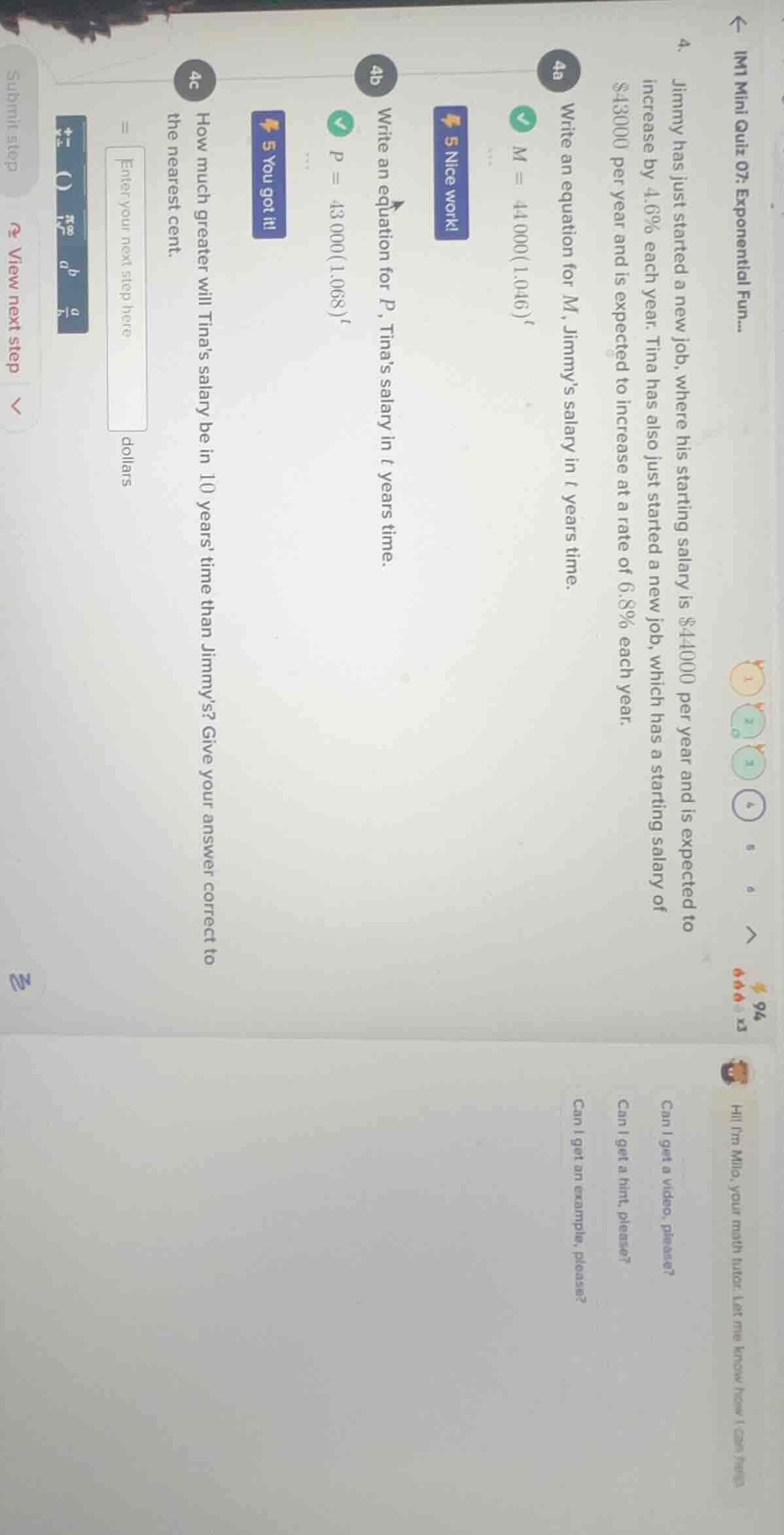 im1 mini quiz 07: exponential fun... 4. jimmy has just started a new jo…