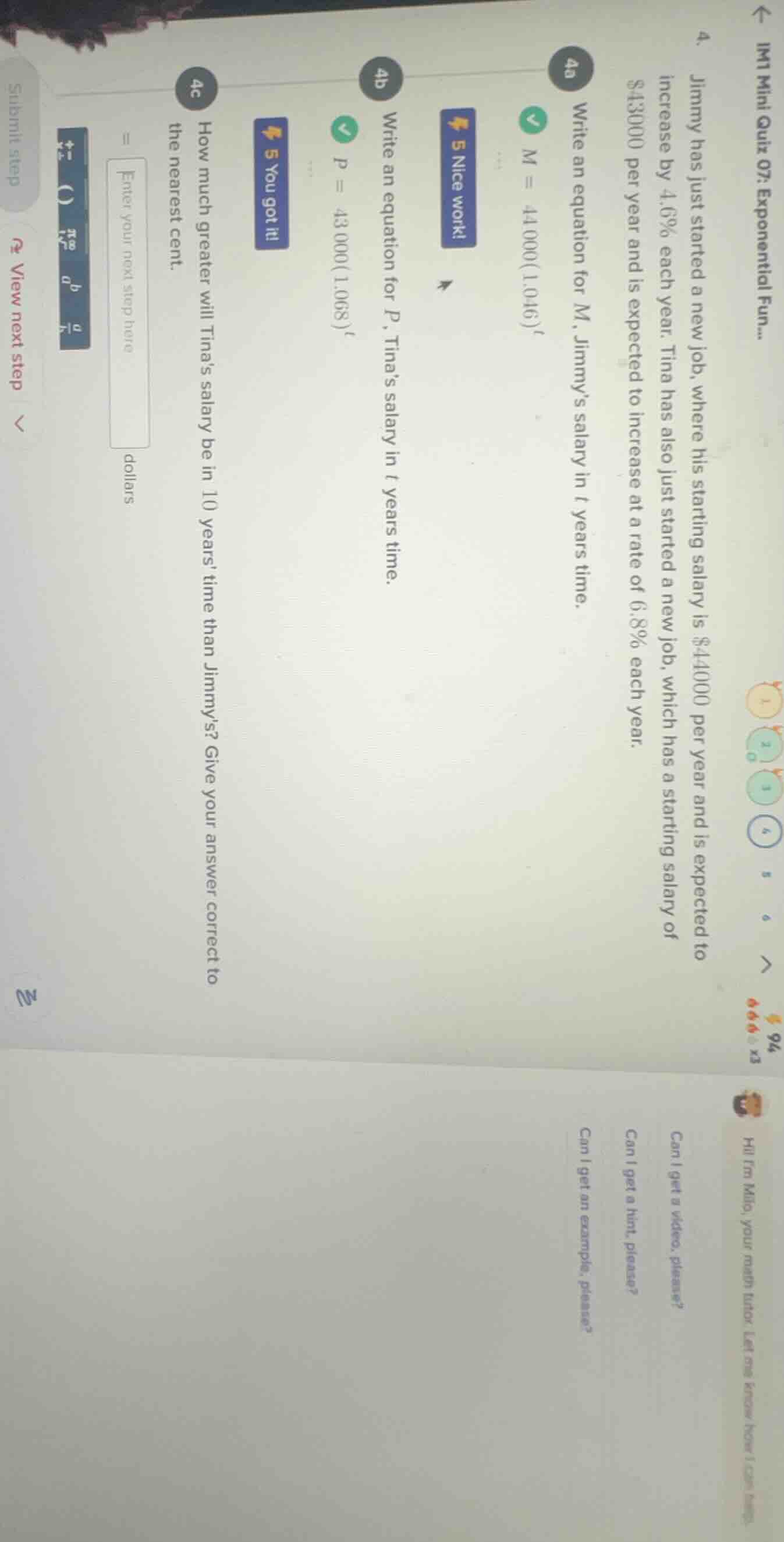 im1 mini quiz 07: exponential fun... 4. jimmy has just started a new jo…