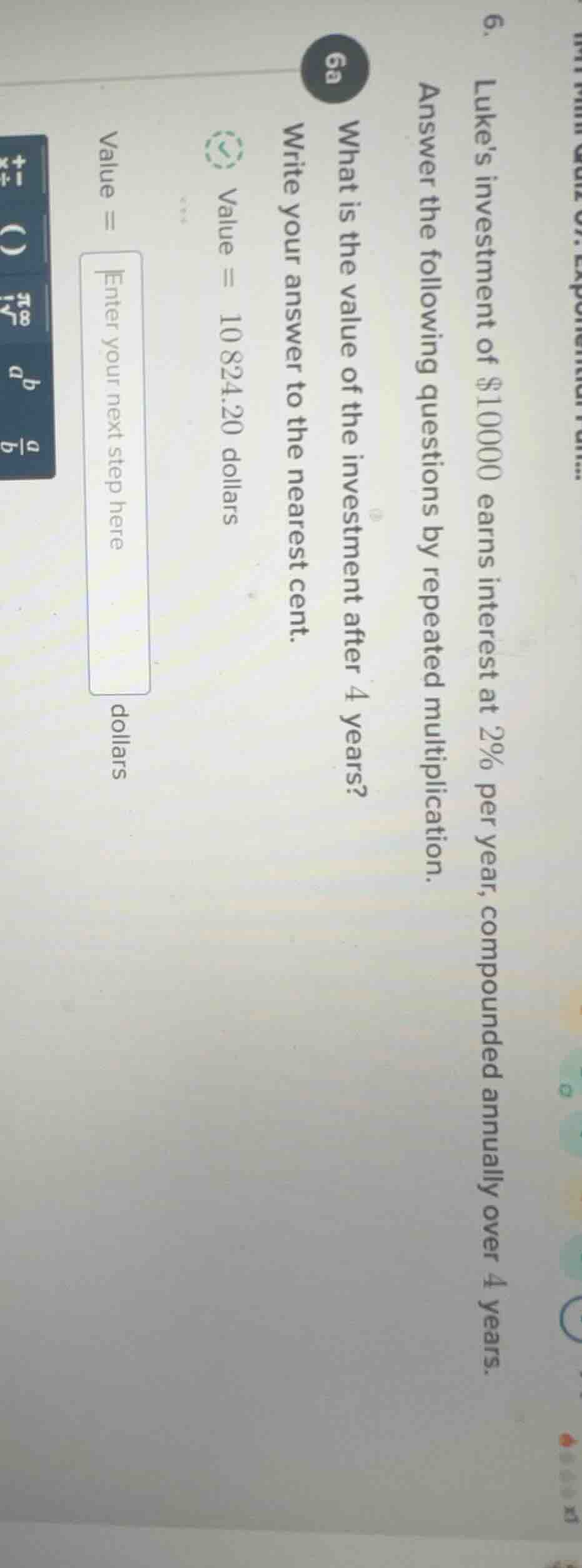 6. lukes investment of $10000 earns interest at 2% per year, compounded…