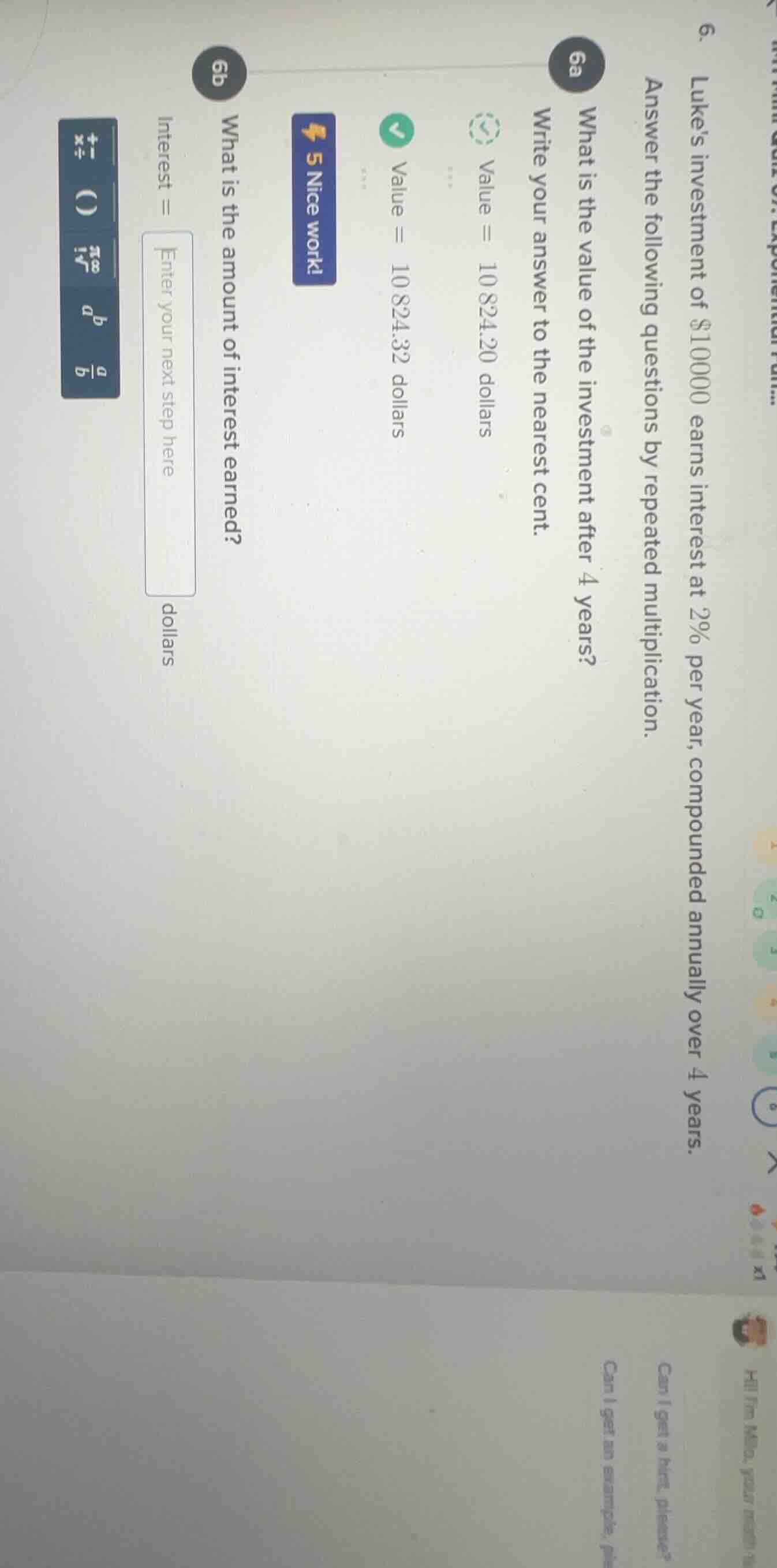 6. lukes investment of $10000 earns interest at 2% per year, compounded…