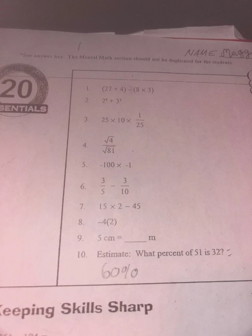 *see answer key. the mental math section should not be duplicated for t…