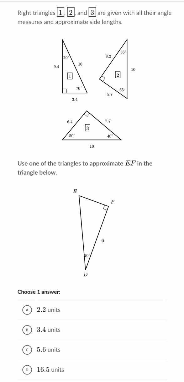 right triangles 1, 2, and 3 are given with all their angle measures and…