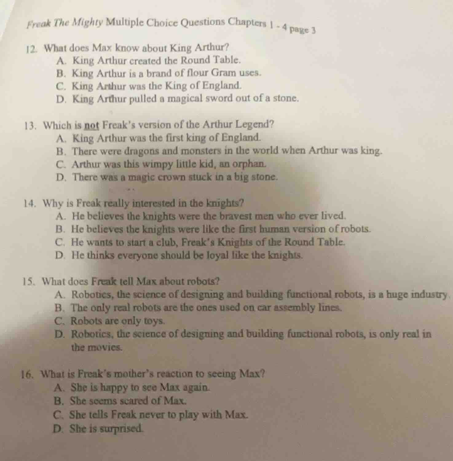 freak the mighty multiple choice questions chapters 1 - 4 page 3 12. wh…