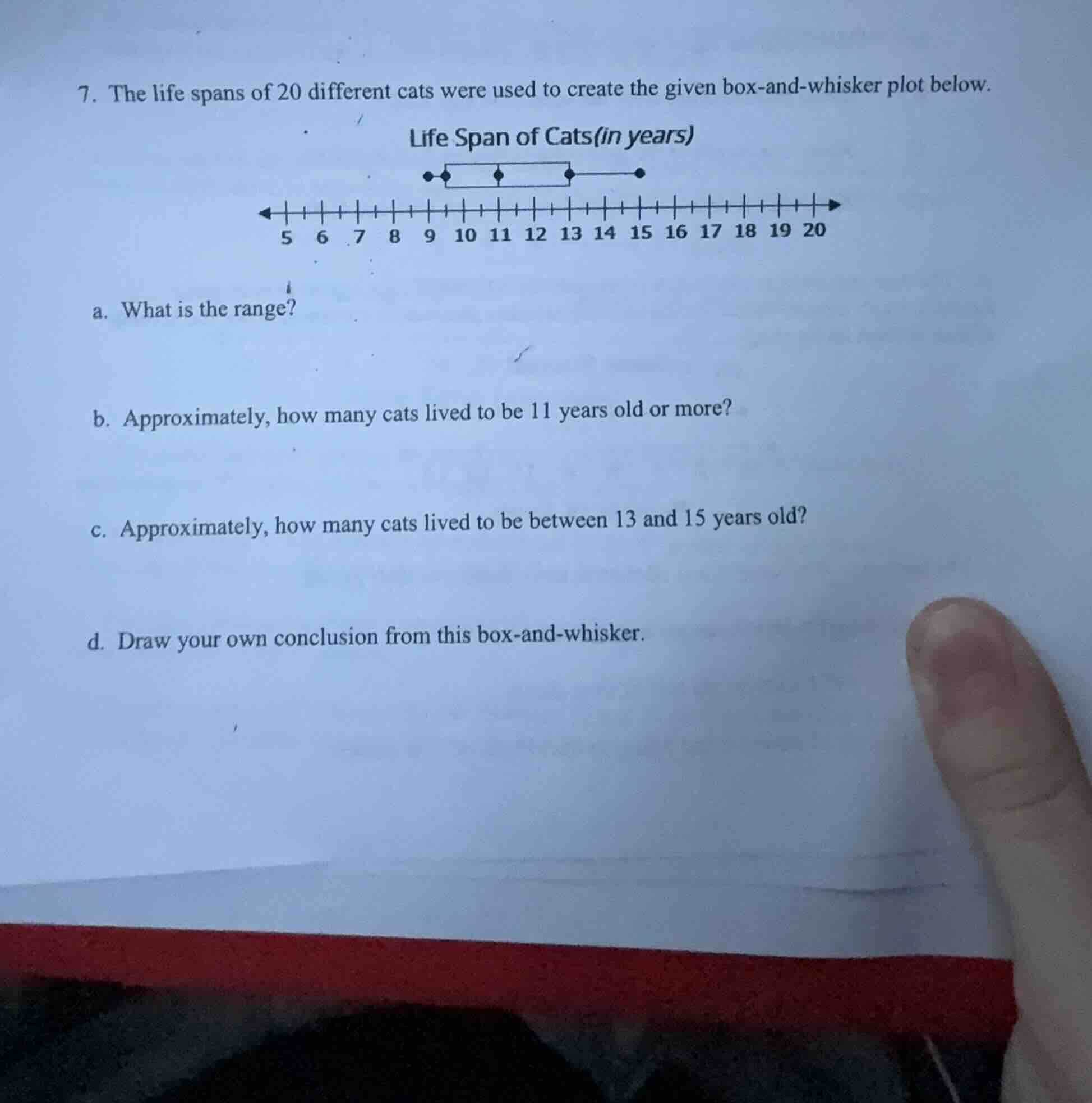 7. the life spans of 20 different cats were used to create the given bo…