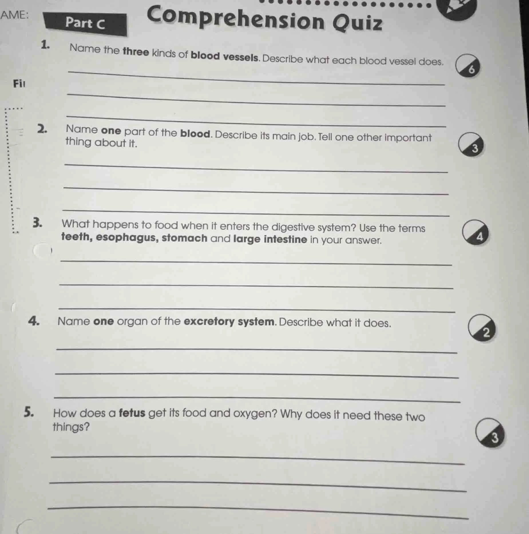 ame:part ccomprehension quiz1. name the three kinds of blood vessels. d…