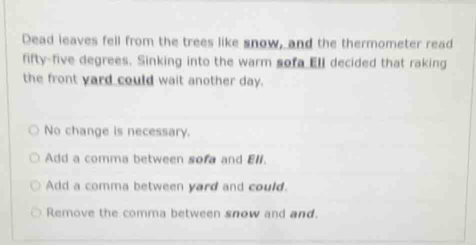 dead leaves fell from the trees like snow, and the thermometer read fif…