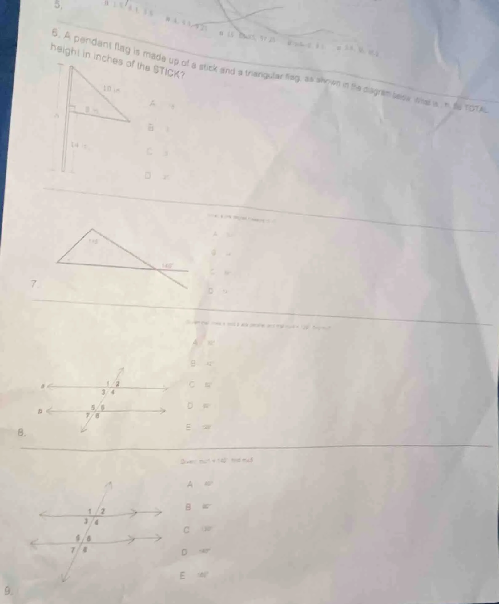 6. a pendant flag is made up of a stick and a triangular flag, as shown…