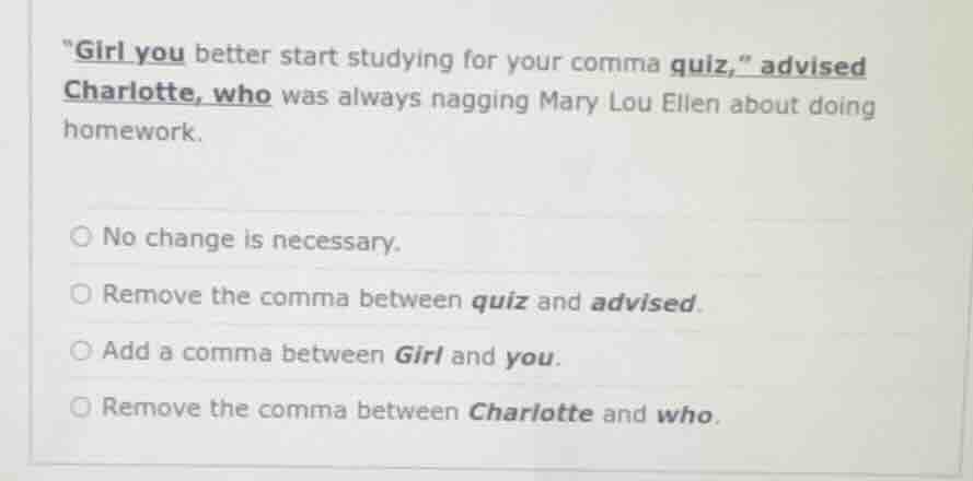 \girl you better start studying for your comma quiz,\ advised charlotte…