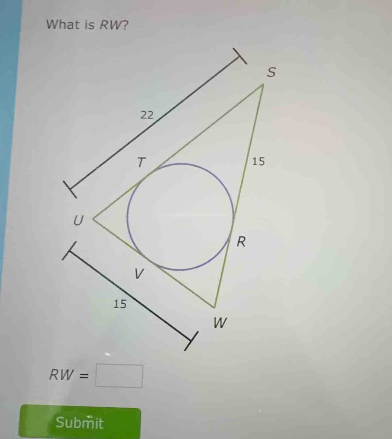 what is rw? 22 15 15 $rw = \\square$ submit