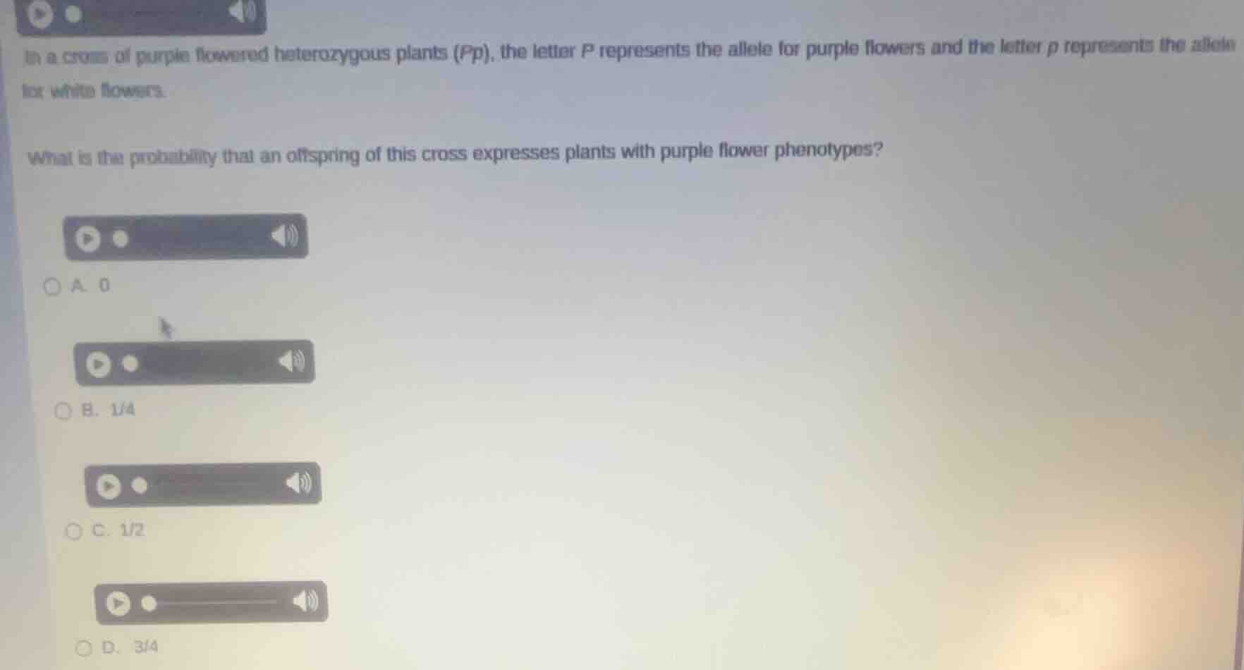 in a cross of purple flowered heterozygous plants (pp), the letter p re…