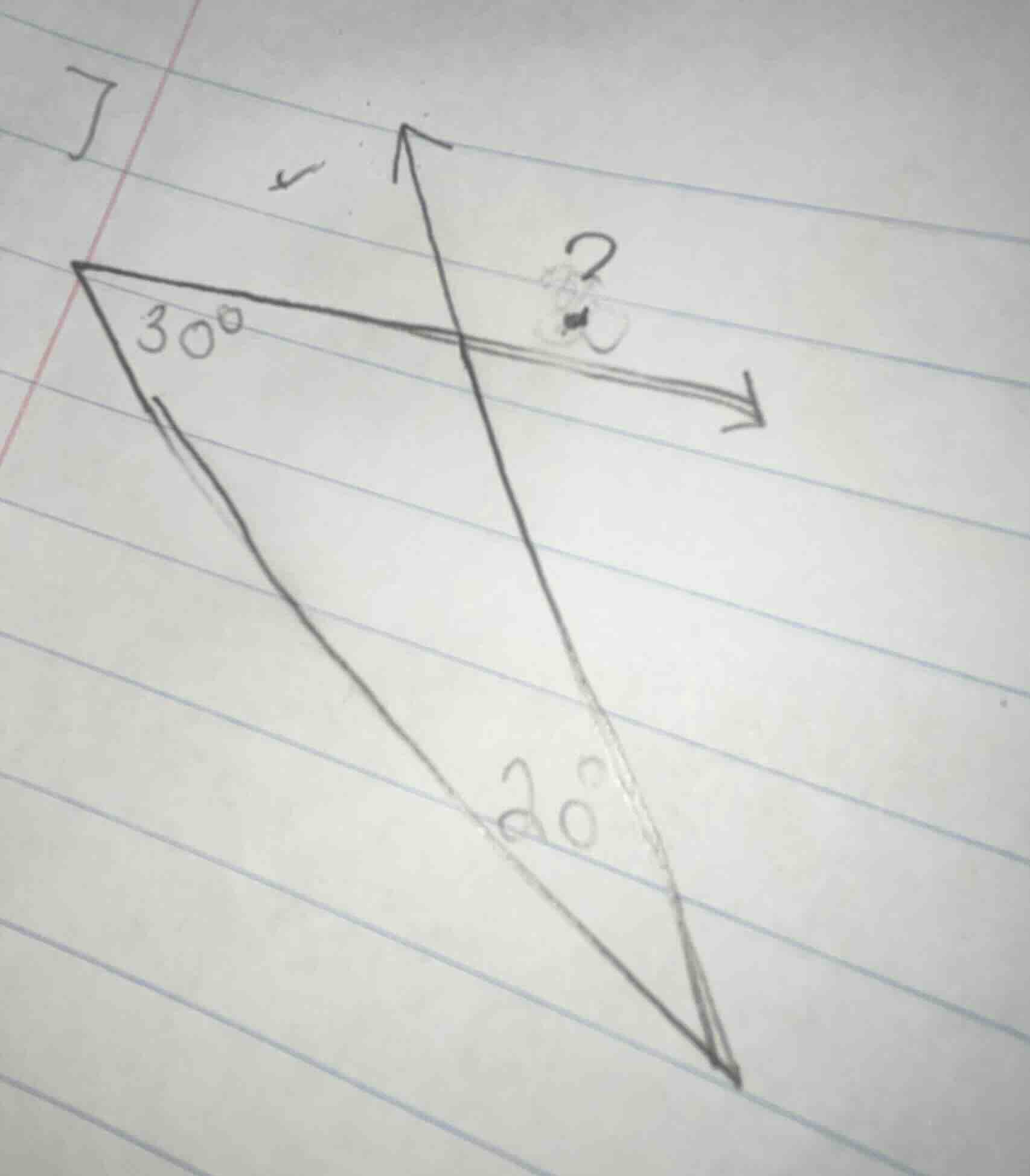 find the measure of the unknown angle (marked with ?), given angles of …