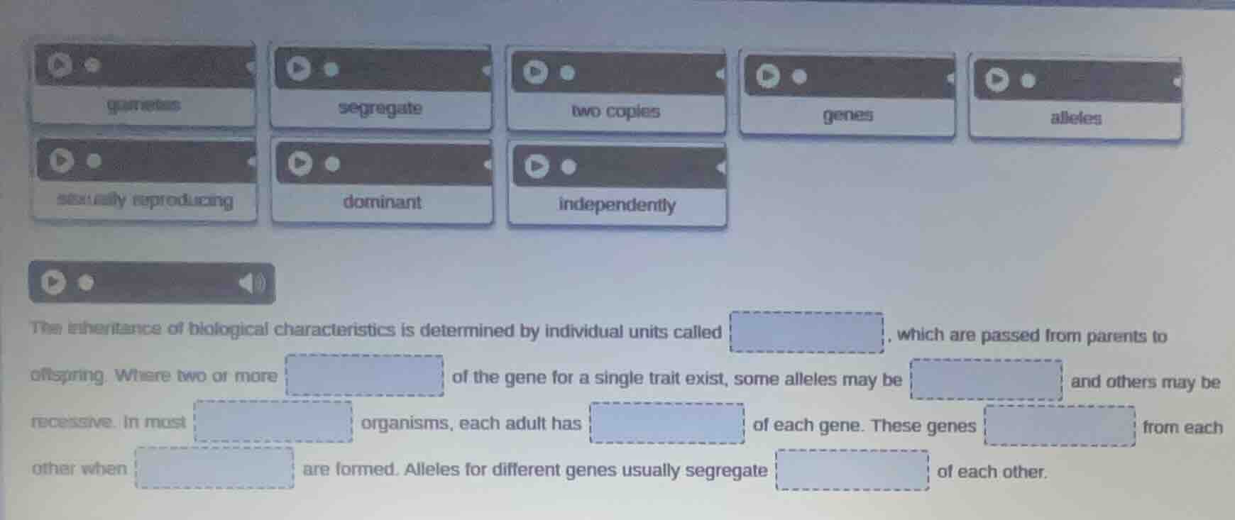 gametes segregate two copies genes alleles sexually reproducing dominan…