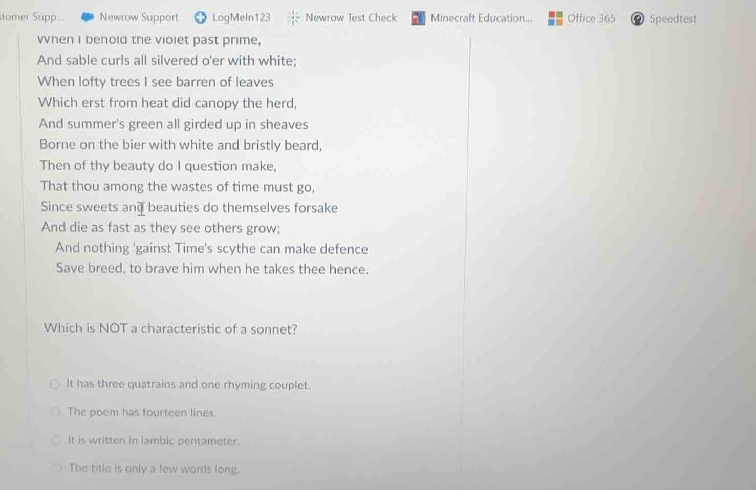 when i behold the violet past prime, and sable curls all silvered oer w…