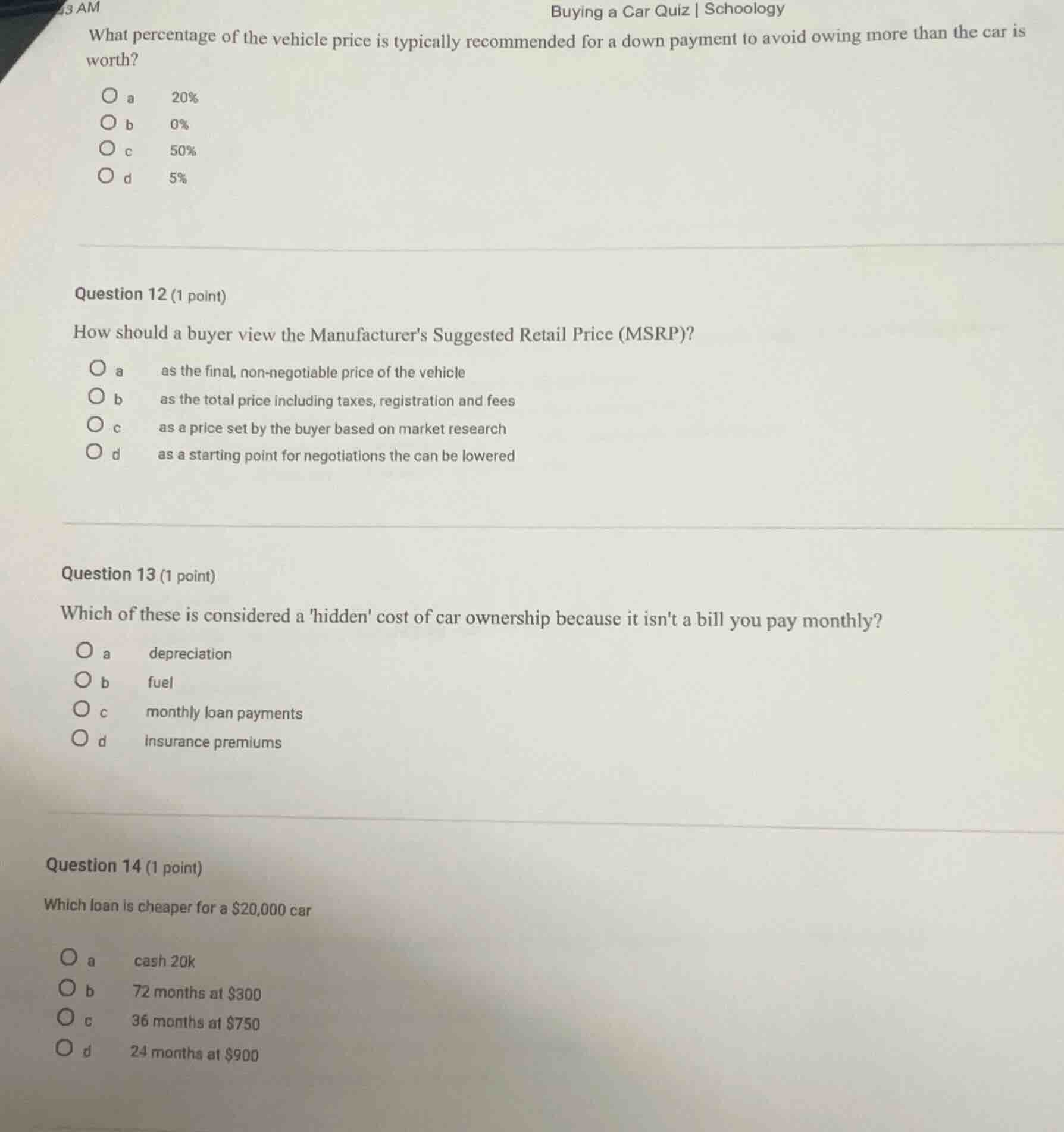 buying a car quiz | schoologywhat percentage of the vehicle price is ty…
