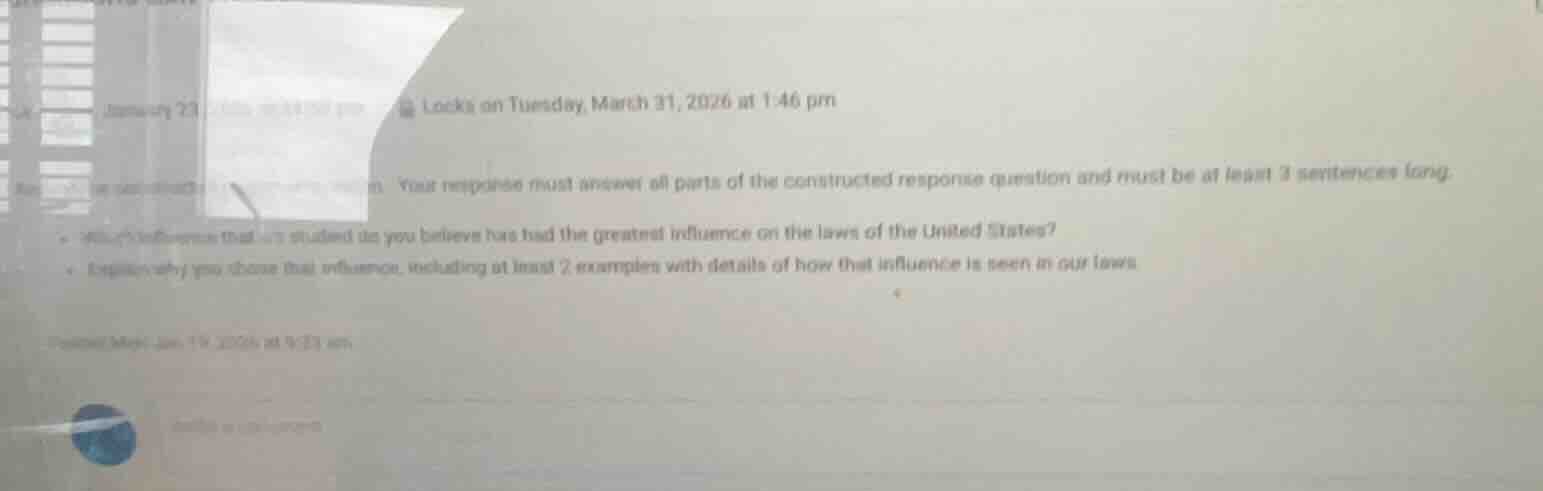 locks on tuesday, march 31, 2026 at 1:46 pm your response must answer a…