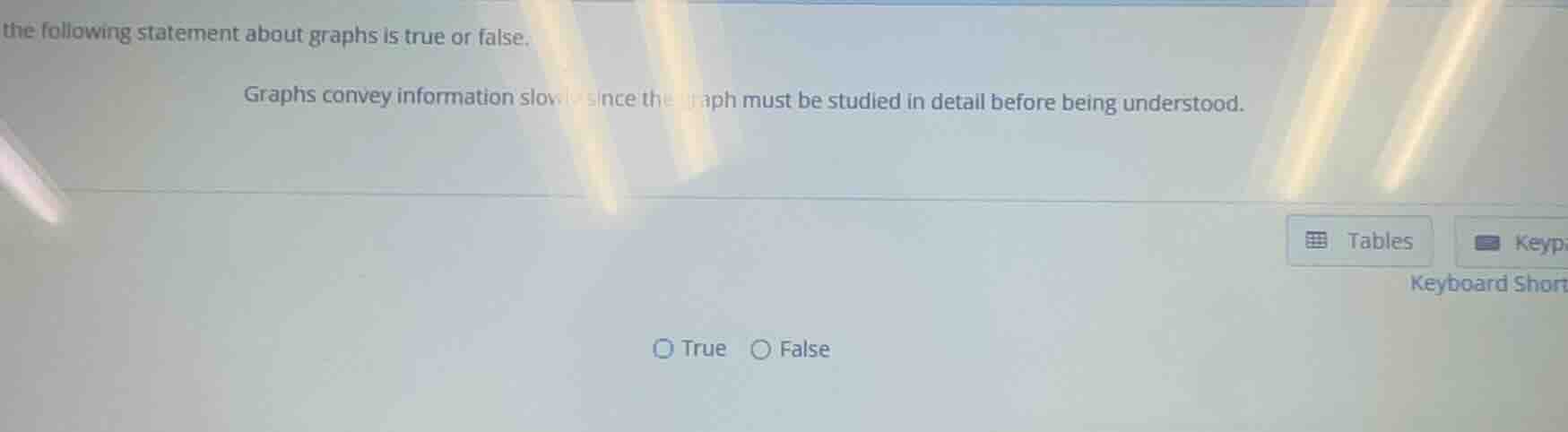 the following statement about graphs is true or false: graphs convey in…