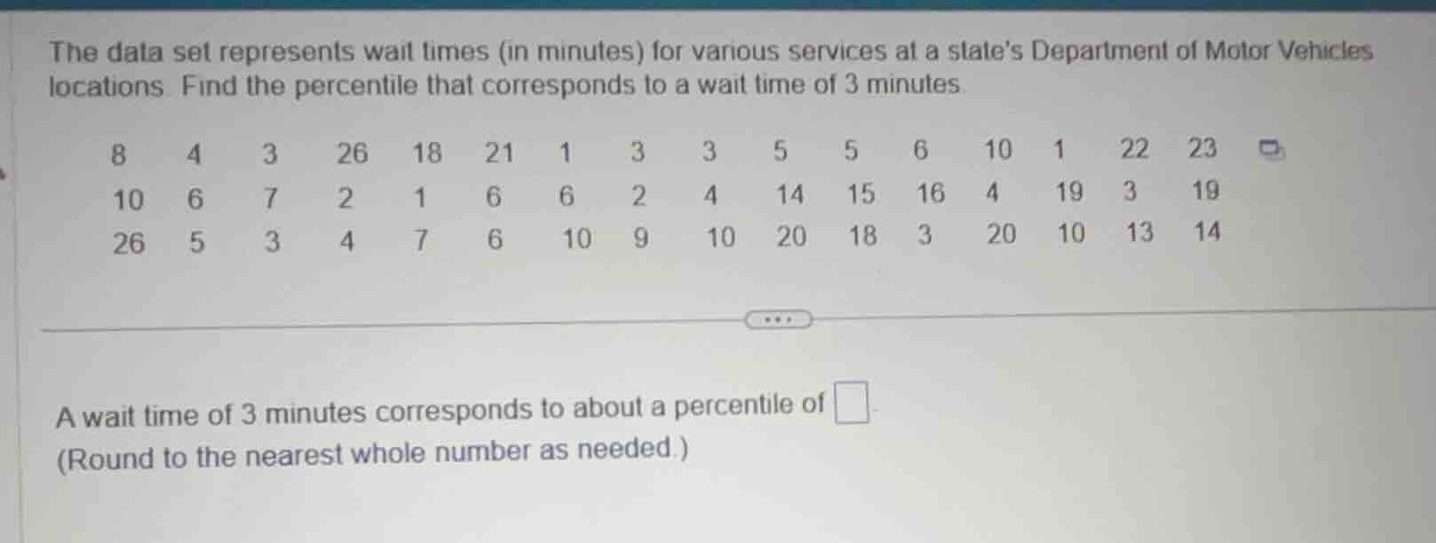 the data set represents wait times (in minutes) for various services at…