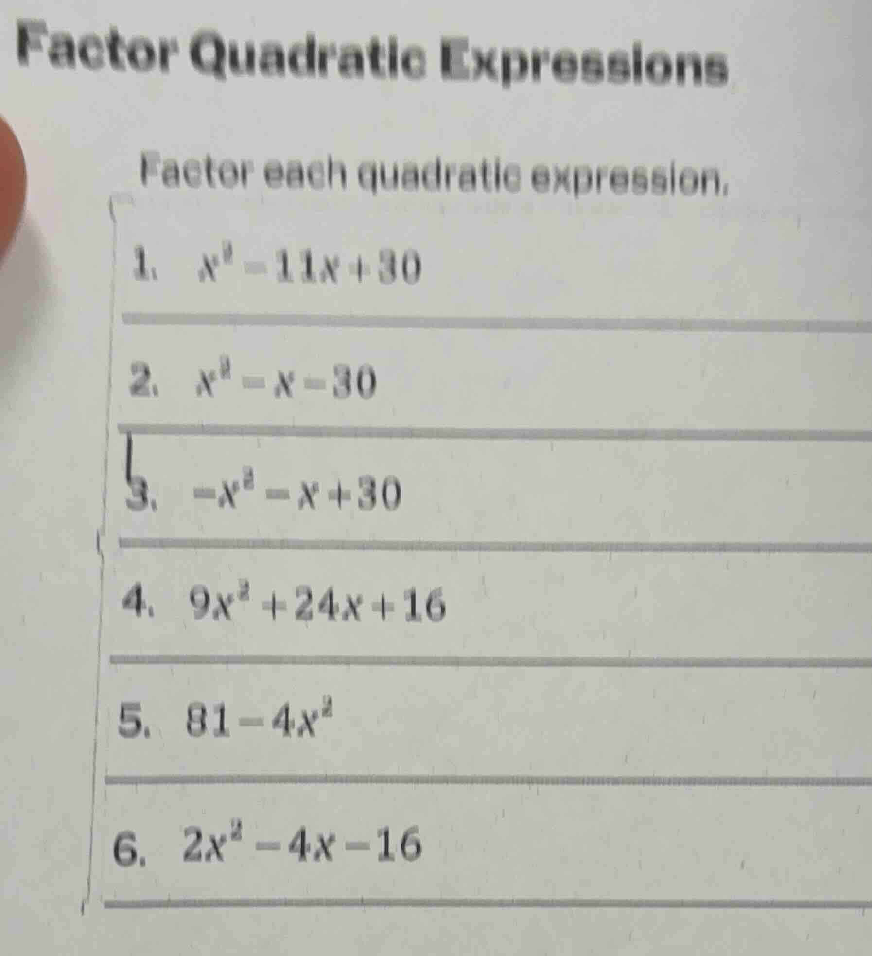 factor quadratic expressions factor each quadratic expression. 1. $x^2 …