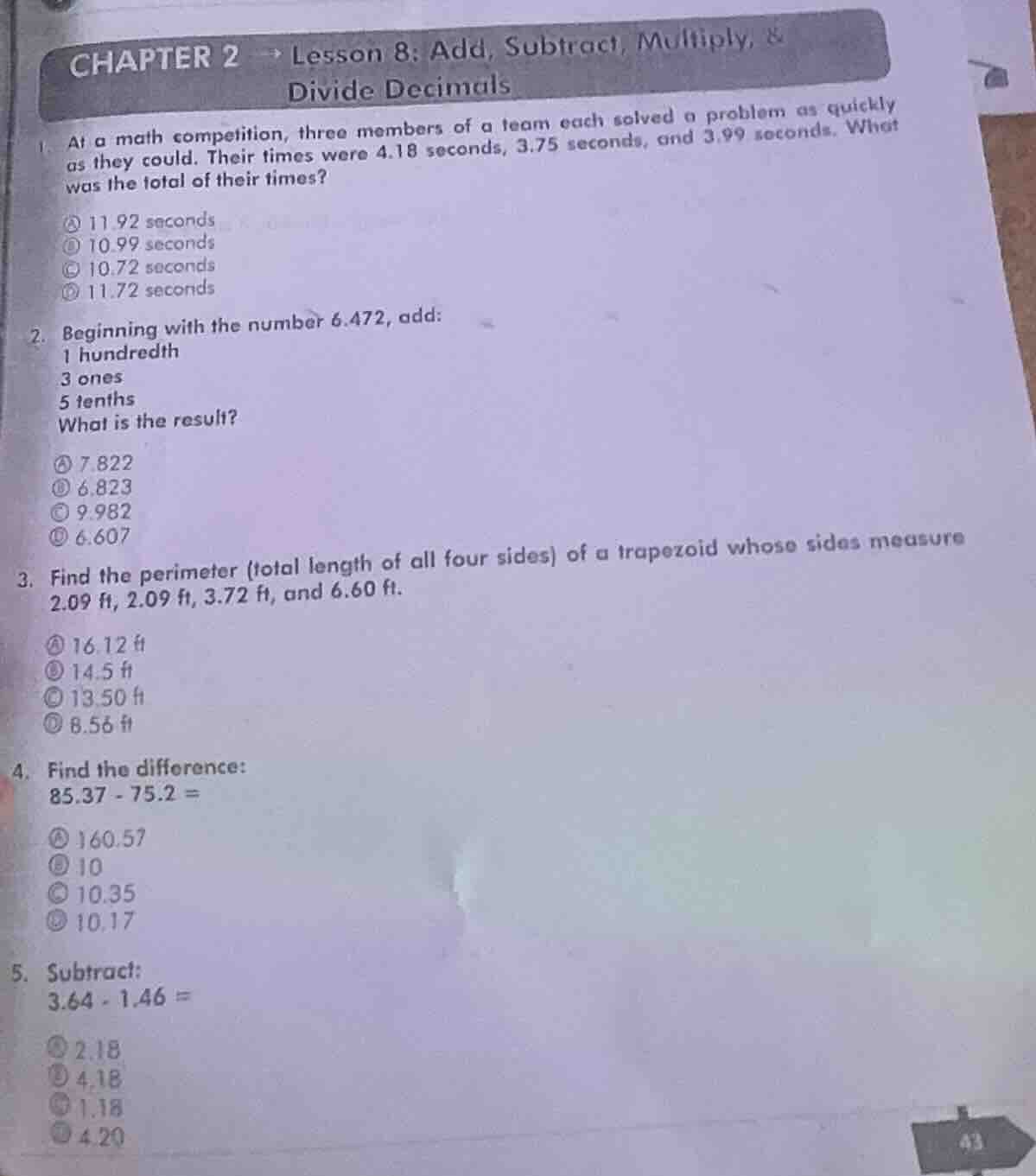 chapter 2 → lesson 8: add, subtract, multiply, & divide decimals 1. at …