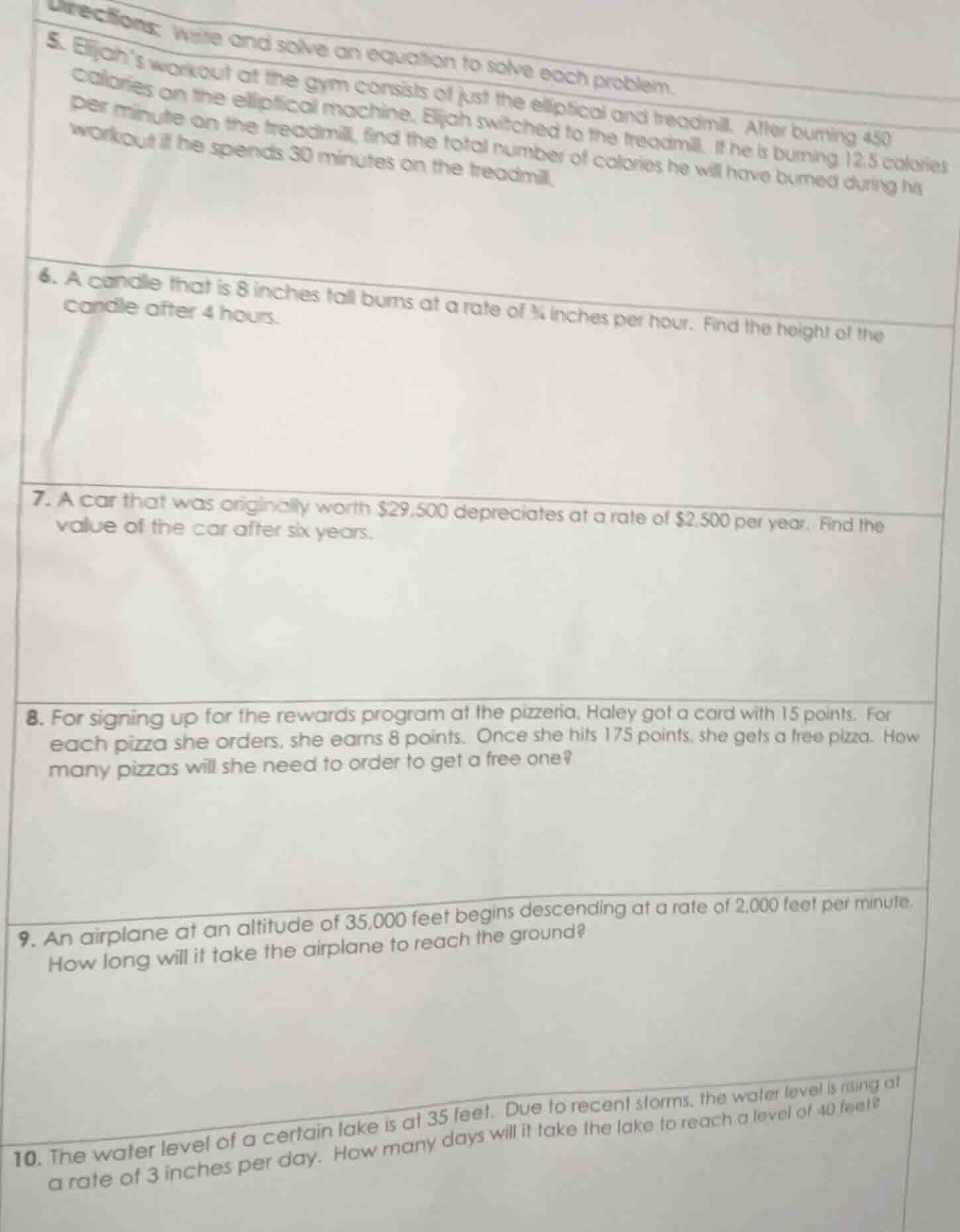 directions: write and solve an equation to solve each problem. 5. elija…