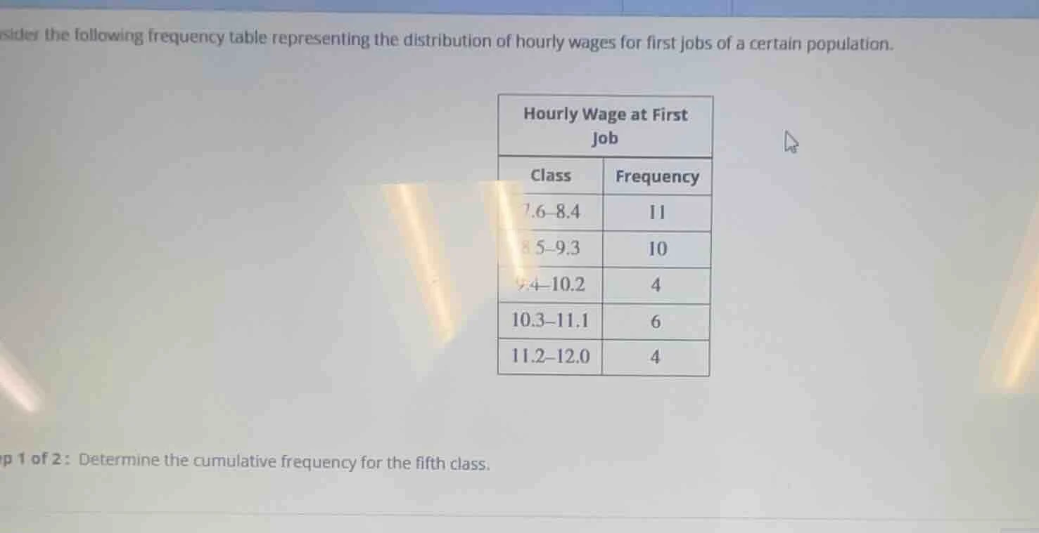 consider the following frequency table representing the distribution of…