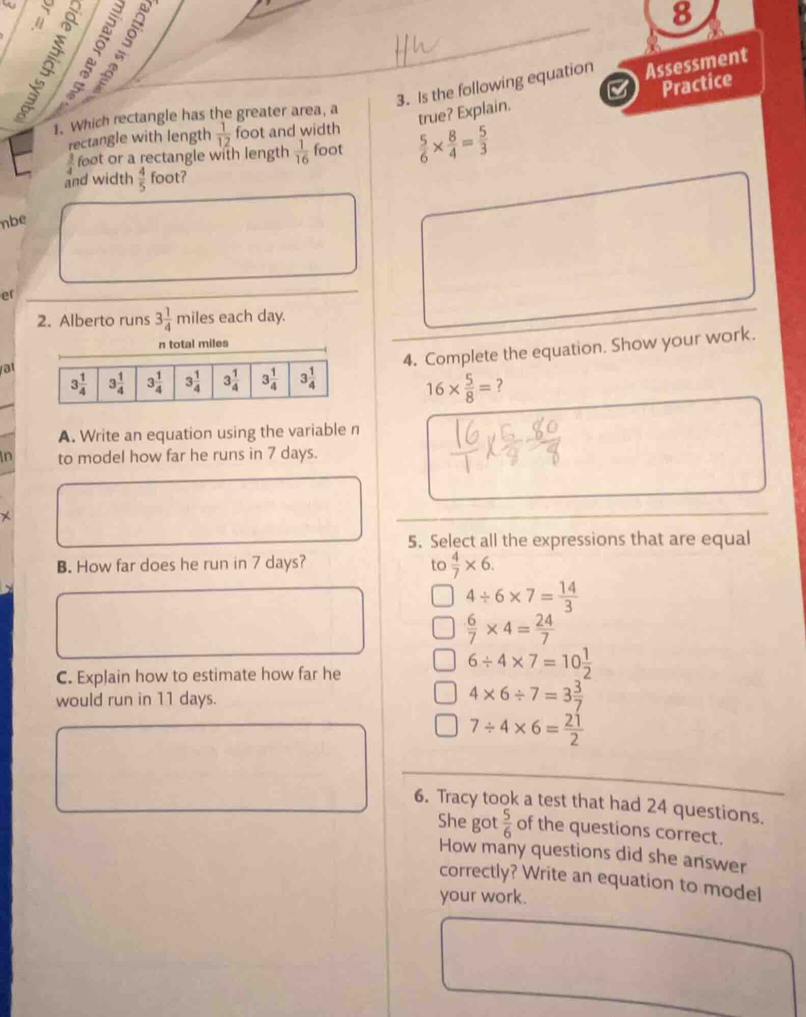 8 assessment practice 1. which rectangle has the greater area, a rectan…