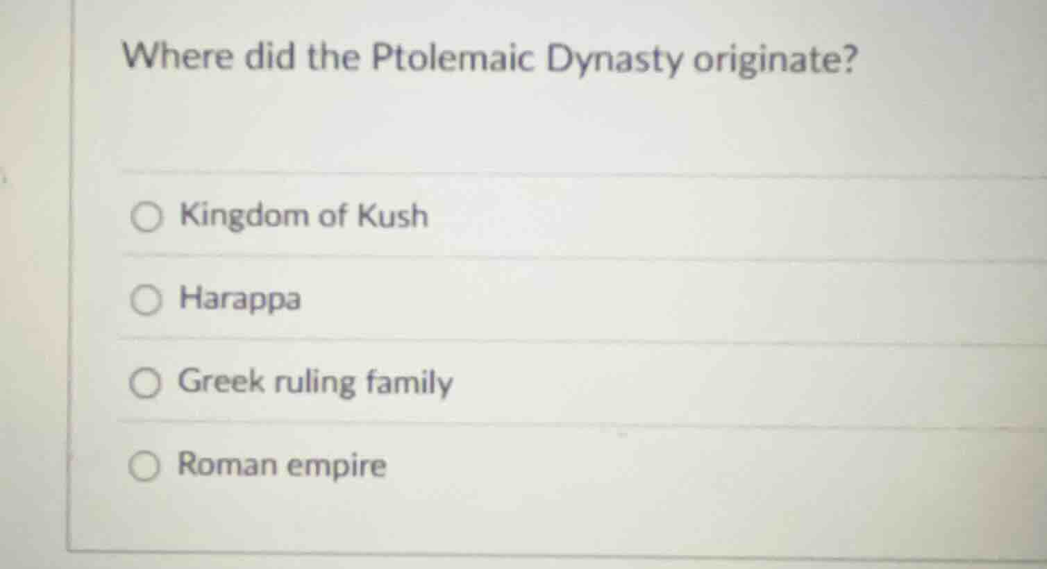 where did the ptolemaic dynasty originate? kingdom of kush harappa gree…