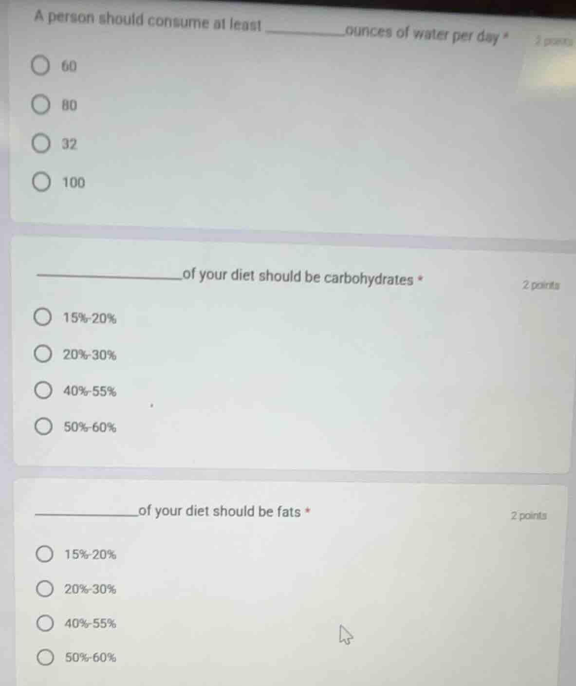a person should consume at least __________ounces of water per day *2 p…