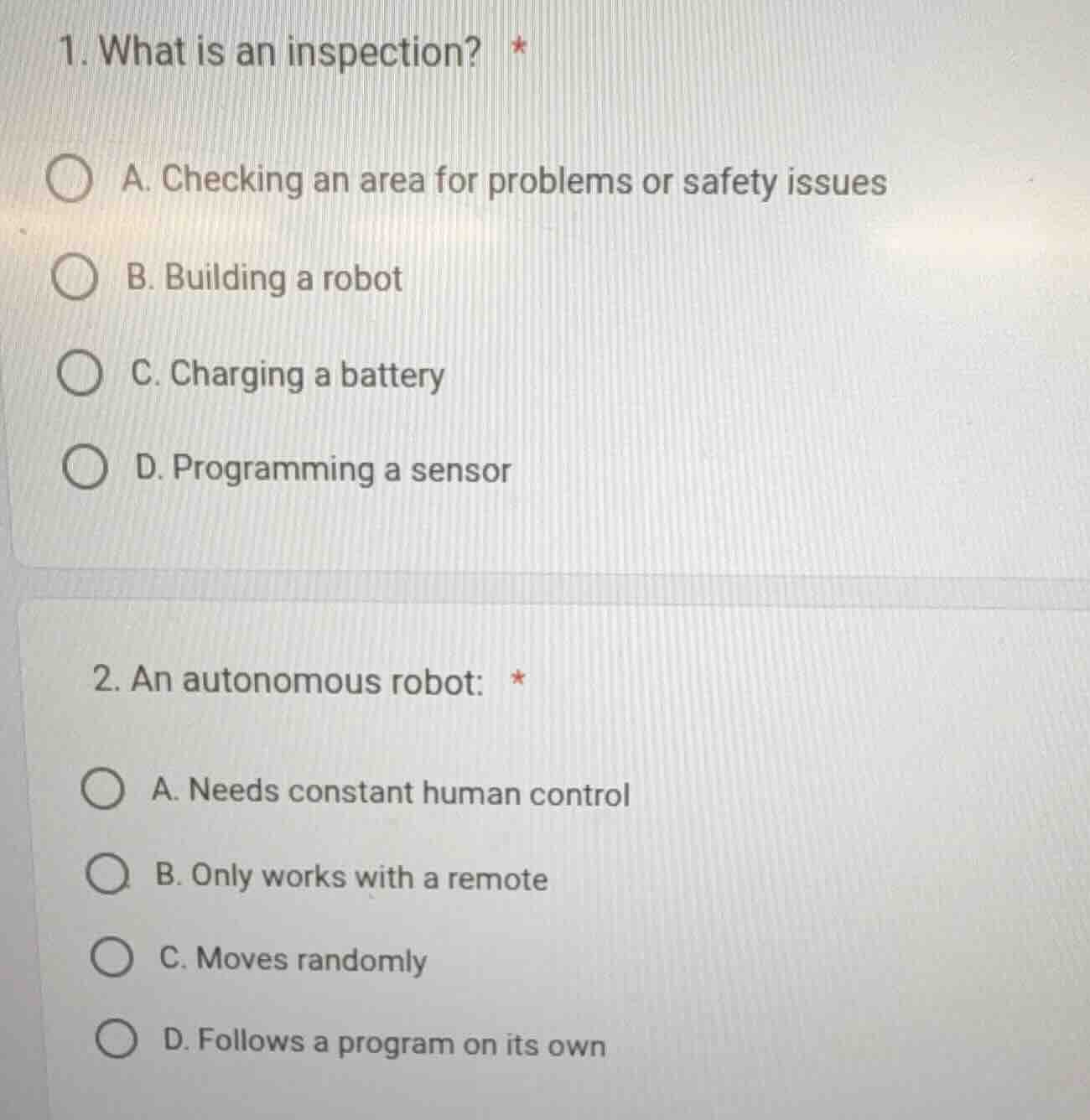 1. what is an inspection? *a. checking an area for problems or safety i…