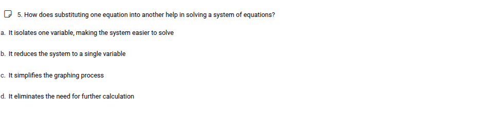 5. how does substituting one equation into another help in solving a sy…