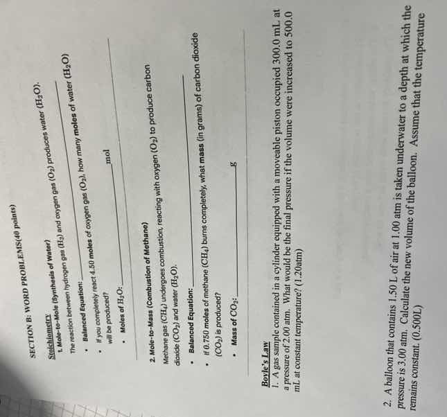section b: word problems(40 points)stoichiometry1. mole-to-mole (synthe…