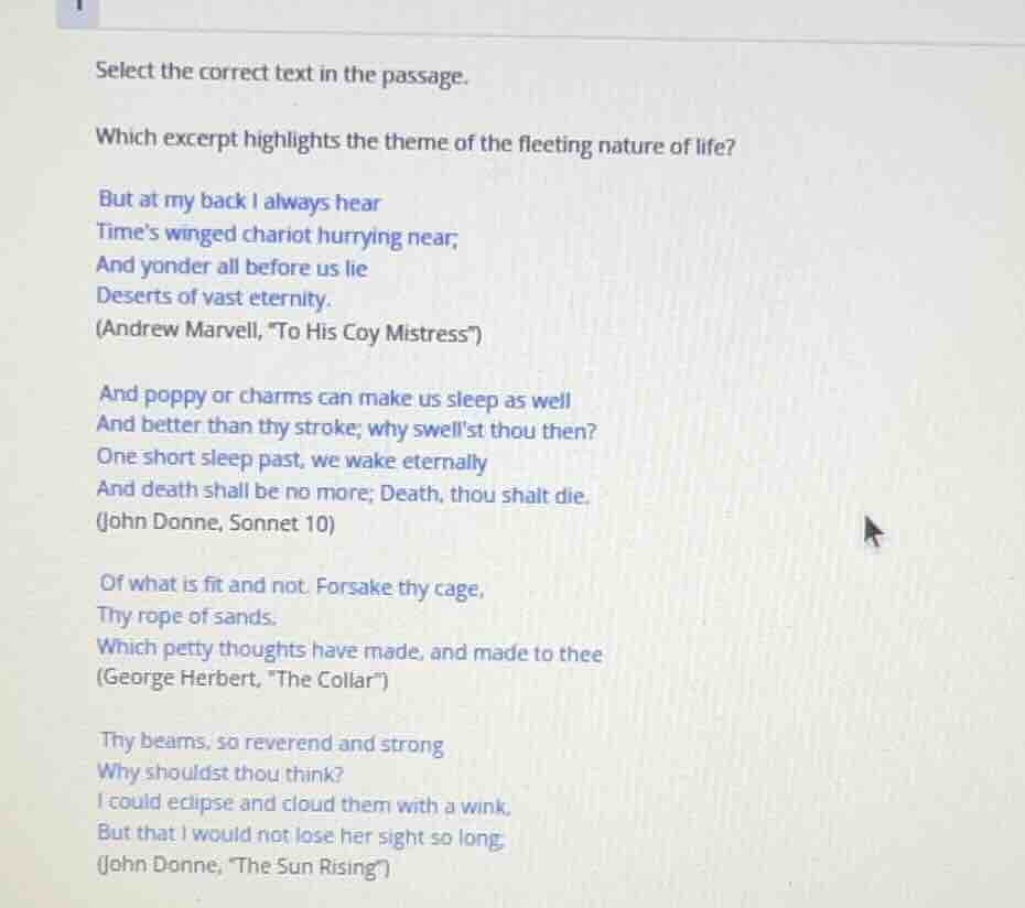 1 select the correct text in the passage. which excerpt highlights the …