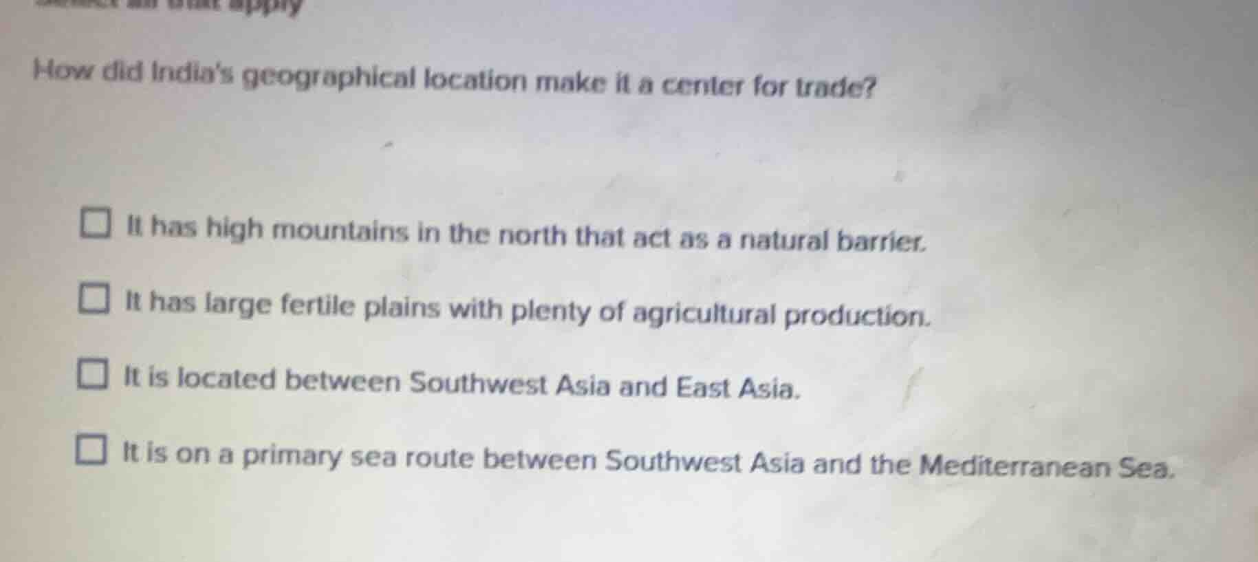 how did indias geographical location make it a center for trade?it has …