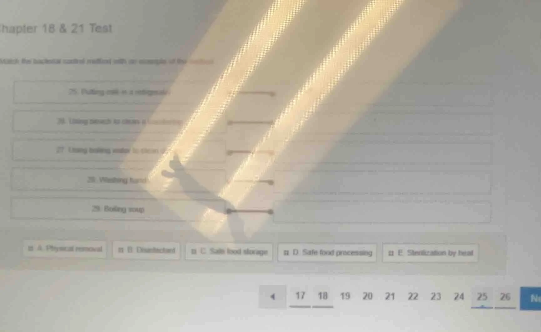 chapter 18 & 21 test match the bacterial control method with an example…