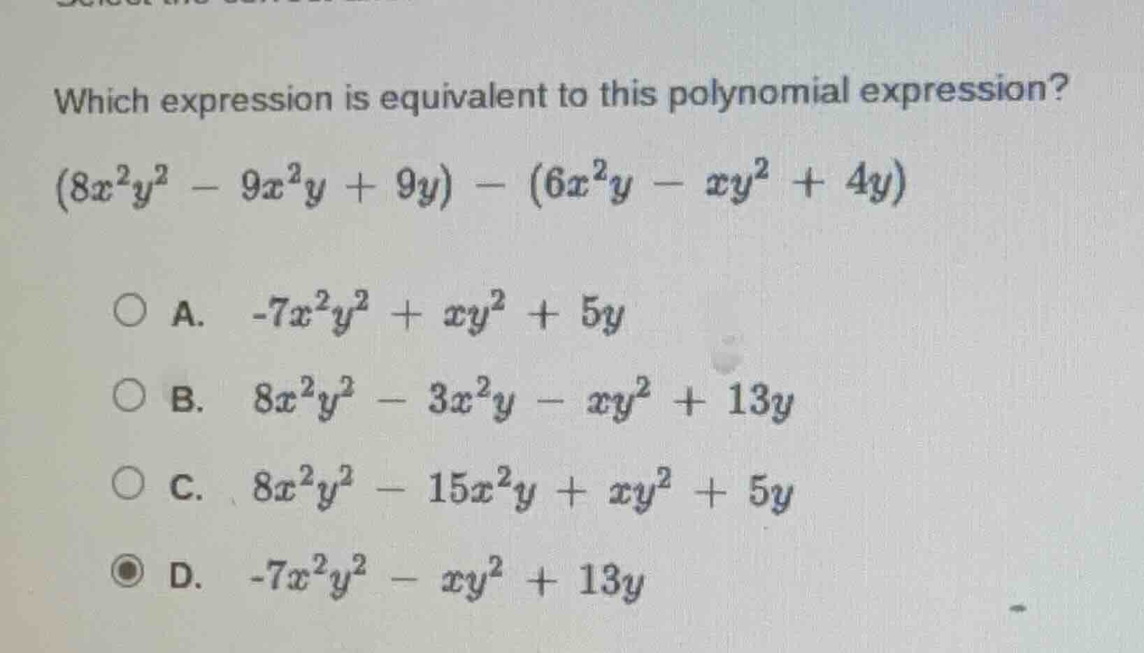 which expression is equivalent to this polynomial expression? $(8x^{2}y…