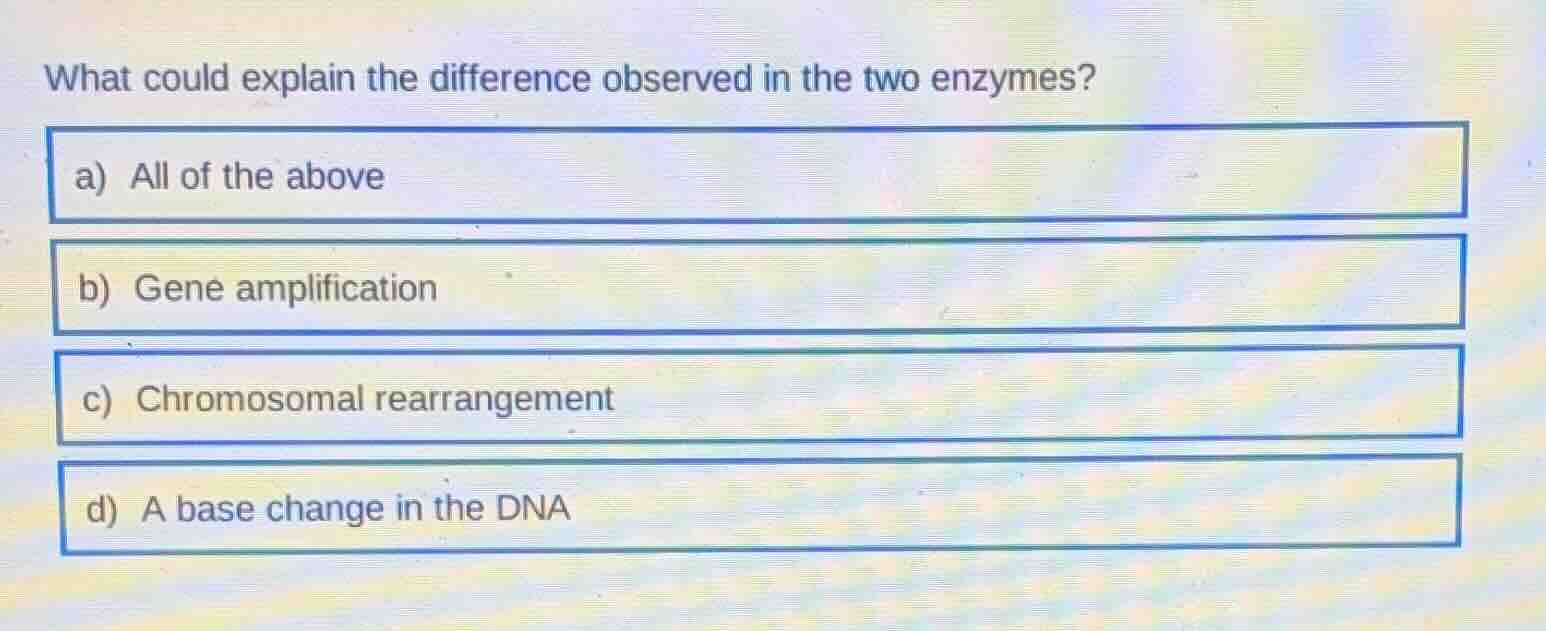 what could explain the difference observed in the two enzymes? a) all o…