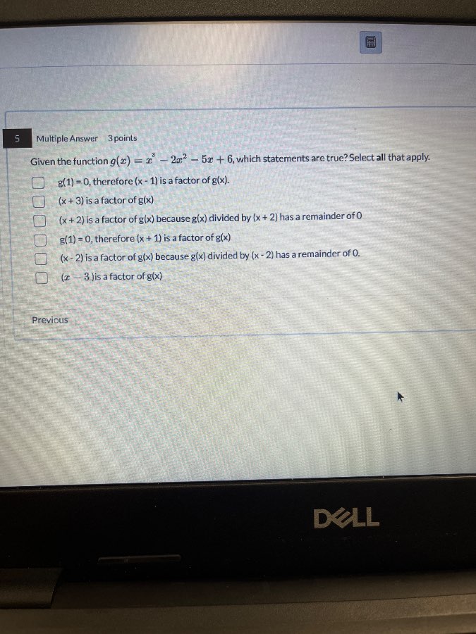 5 multiple answer 3 points given the function $g(x) = x^3 - 2x^2 - 5x +…
