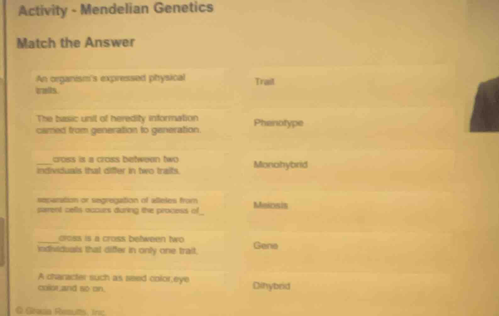 activity - mendelian genetics match the answer an organisms expressed p…