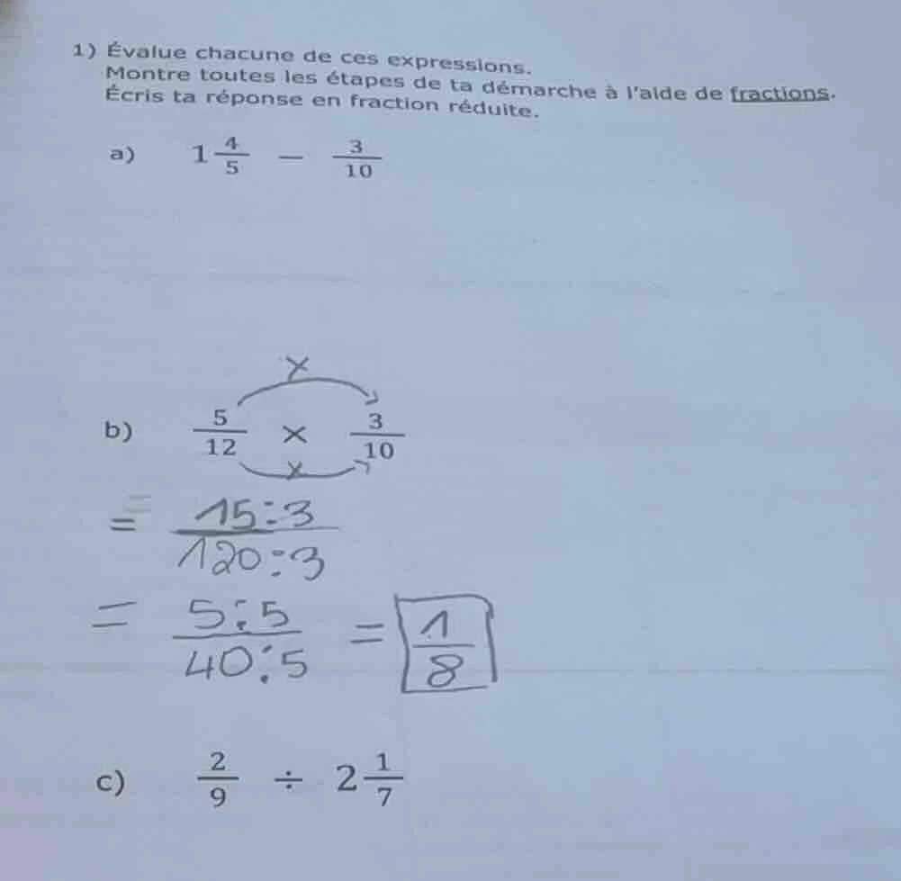 1) évalue chacune de ces expressions. montre toutes les étapes de ta dé…
