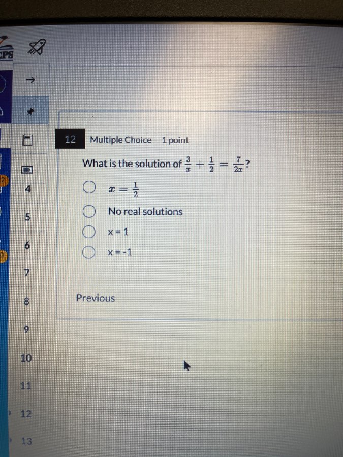 12 multiple choice 1 point what is the solution of $\frac{3}{x} + \frac…