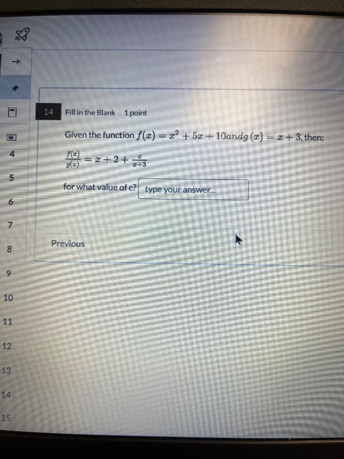 14 fill in the blank 1 point given the function $f(x)=x^2 + 5x + 10$ an…