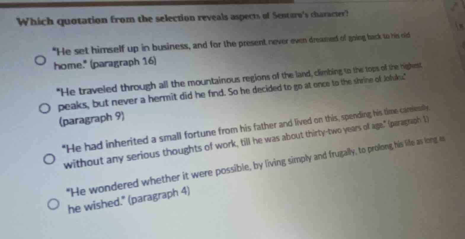 which quotation from the selection reveals aspects of sentaros characte…
