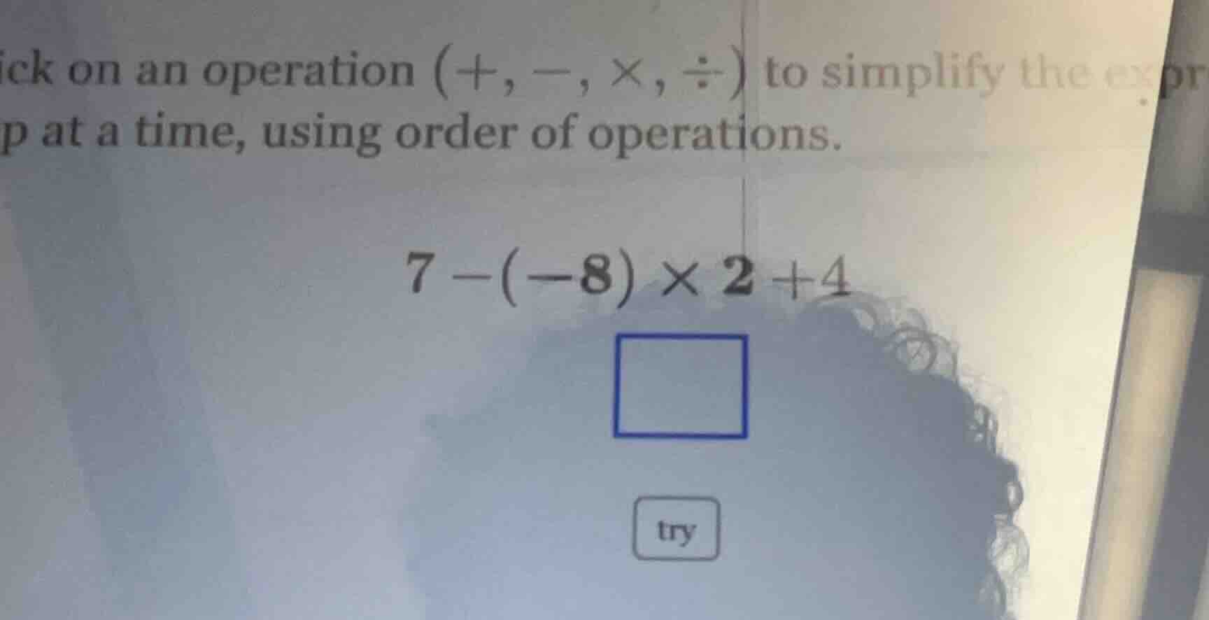 ick on an operation $(+, -, \\times, \\div)$ to simplify the expr p at …