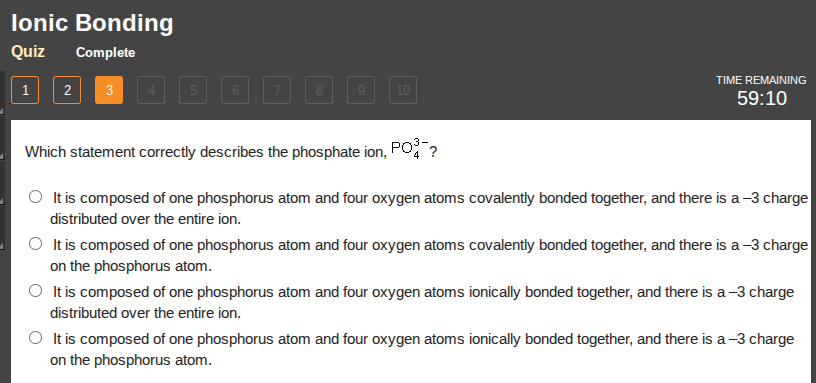 ionic bonding quiz complete 1 2 3 4 5 6 7 8 9 10 time remaining 59:10 w…