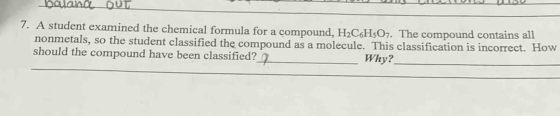 7. a student examined the chemical formula for a compound, $ce{h_{2}c_{…