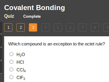 covalent bonding quiz complete 1 2 3 4 5 6 7 8 9 which compound is an e…