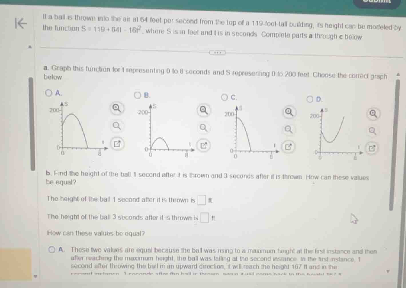 if a ball is thrown into the air at 64 feet per second from the top of …