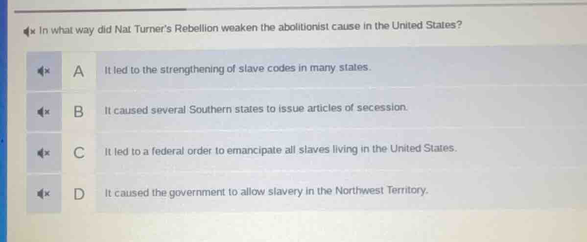 in what way did nat turners rebellion weaken the abolitionist cause in …